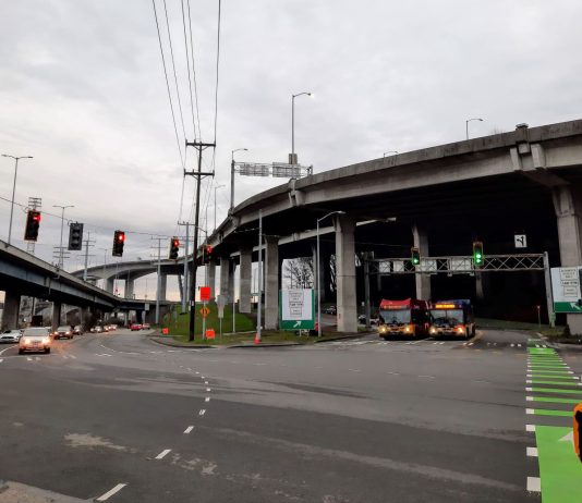 Pedersen Amendment Would Cut Safe Streets Spending in Favor of Bridge Maintenance Bonds viaducts shunt traffic off the West Seattle high and low bridge in Youngstown.