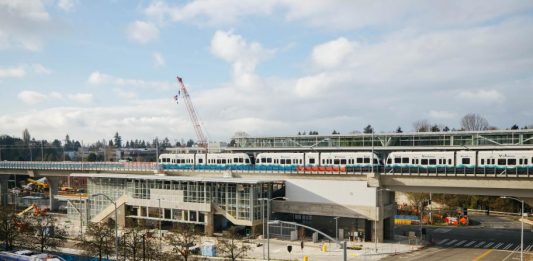 The new Northgate Station where light rail vehicles are being tested for a fall opening. (Sound Transit)