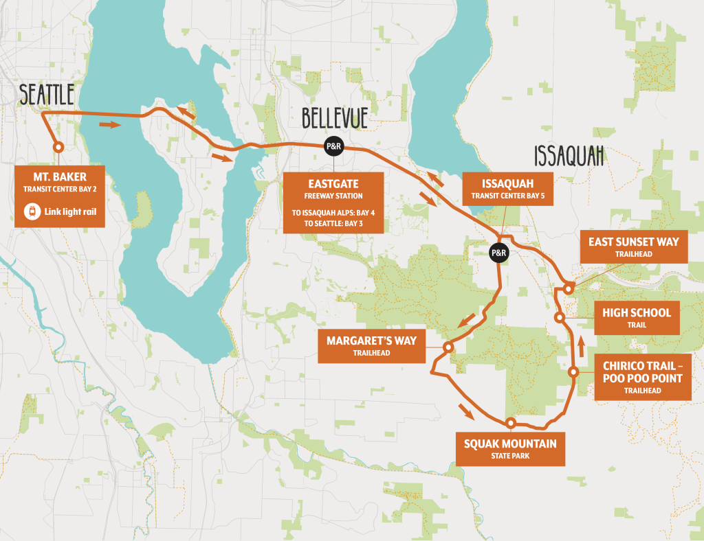 Trailhead Direct map for the Issaquah Alps route. (King County)