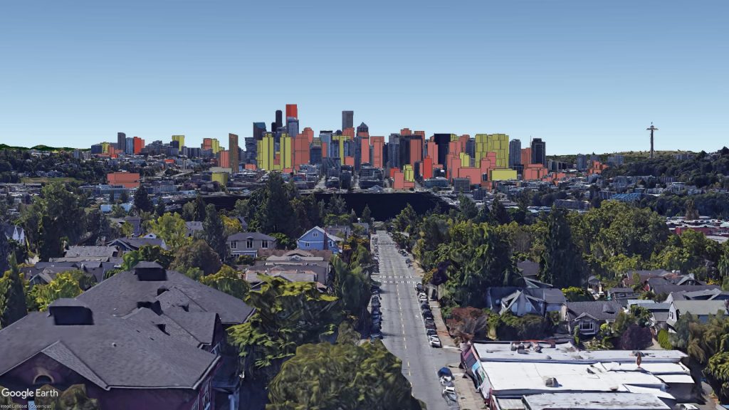 Seattle skyline with proposed buildings overlaid. (Courtesy of David Boynton)