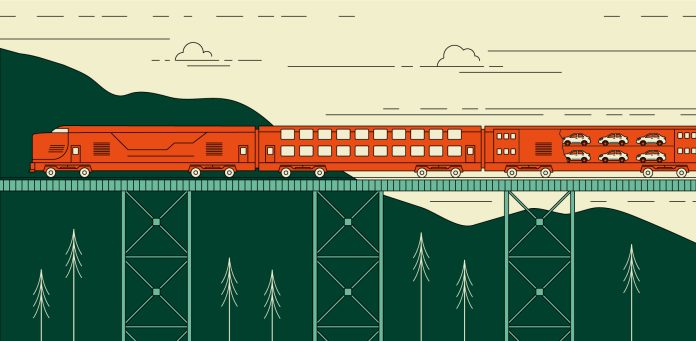 CharlesBond_TheUrbanist_TrainCarEditorial_F Artist concept of what a "WSDOT Ferry Style" car shuttle might look like. (Art by Patrick Fesler)