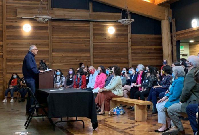 Inslee at Duwamish Longhouse signing