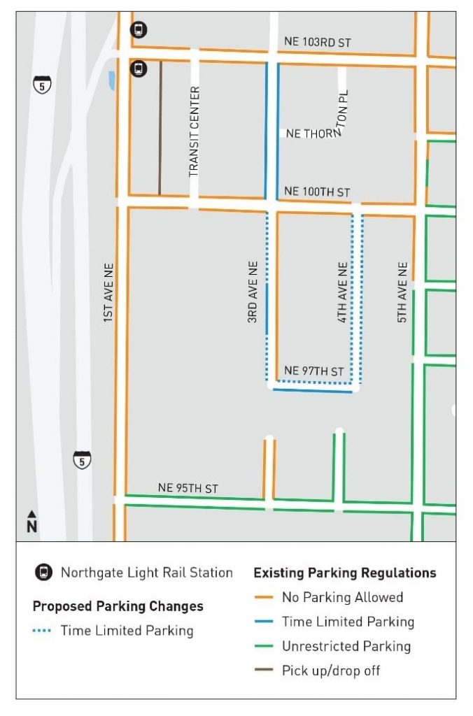 The proposed parking regulation changes in Northgate. (City of Seattle)