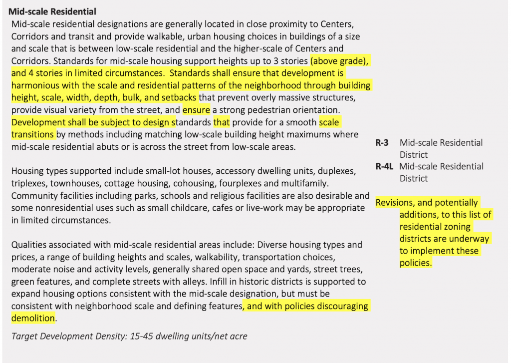 Draft Mid-Scale Residential land use designation description text for the comprehensive plan. (City of Tacoma)