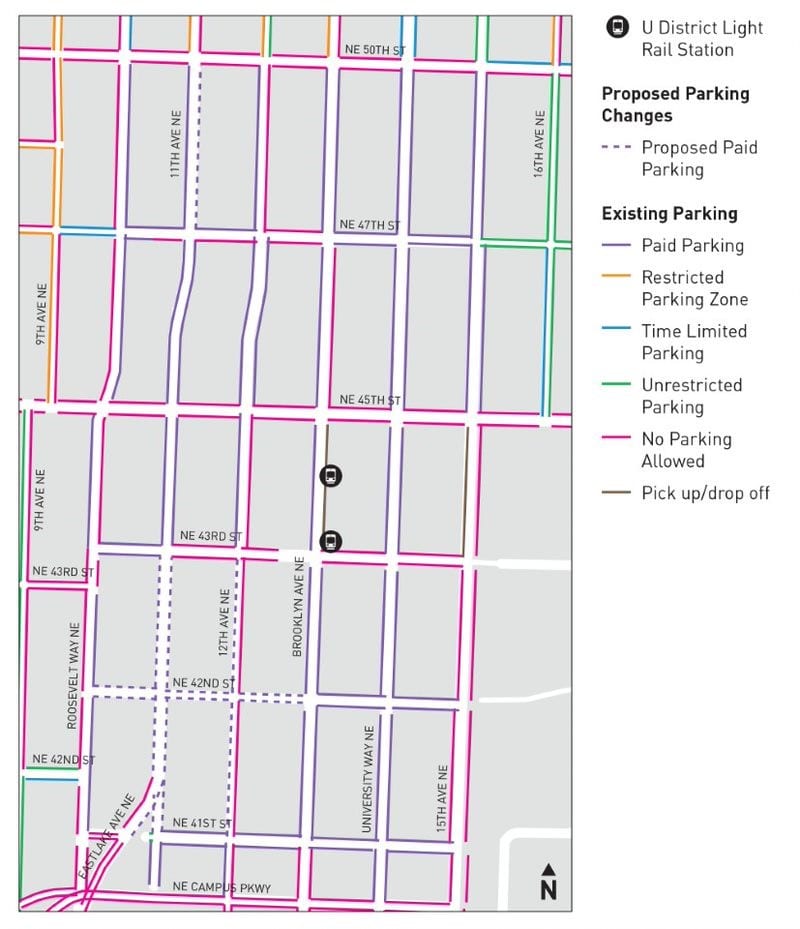 The proposed parking regulation changes in the University District. (City of Seattle)