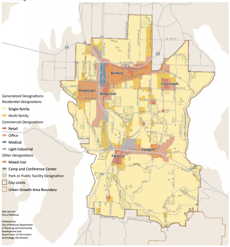 Generalized land use designations from Bellevue's future land use map. (City of Bellevue)