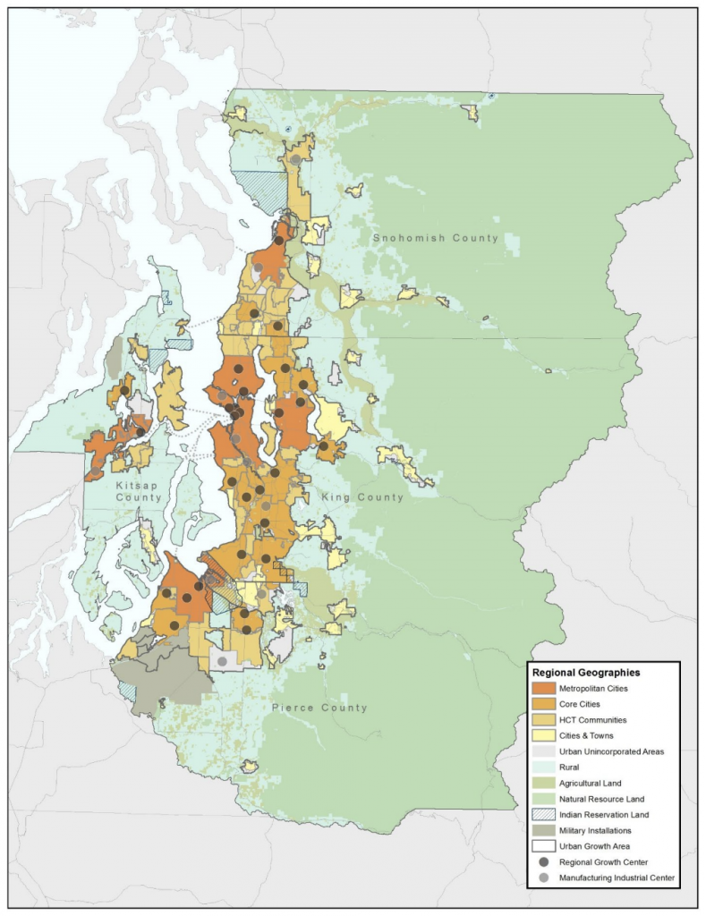 Urban geographies and centers designations across the four-county area. (Puget Sound Regional Council)