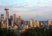 Building on The Urbanist’s Vision A photograph showing the skyline Downtown Seattle's tall buildings at sunset as viewed from Kerry Park in Queen Anne.