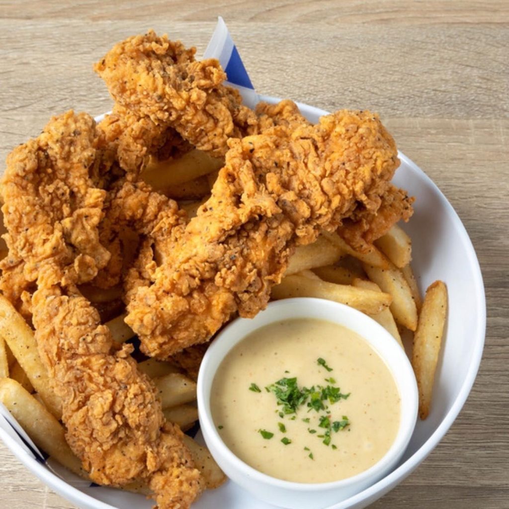 Chicken Strips and French Fries with a drip from The Counter at Old Ballard