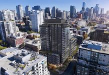 Belltown Group Tries to Block Taller Buildings Downtown Over Birds A rendering of the 19-story proposal with Belltown and Downtown skyline in the background.