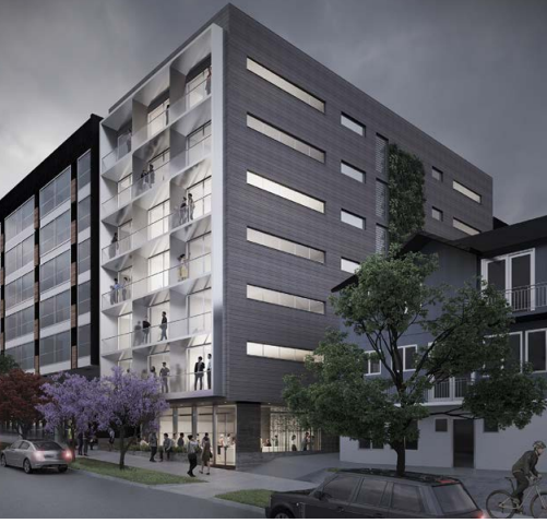 A render of a proposed apartment building by Rooster Apartments