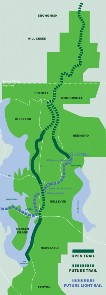 Eastrail map showing open and future trail segments. (Credit: King County)