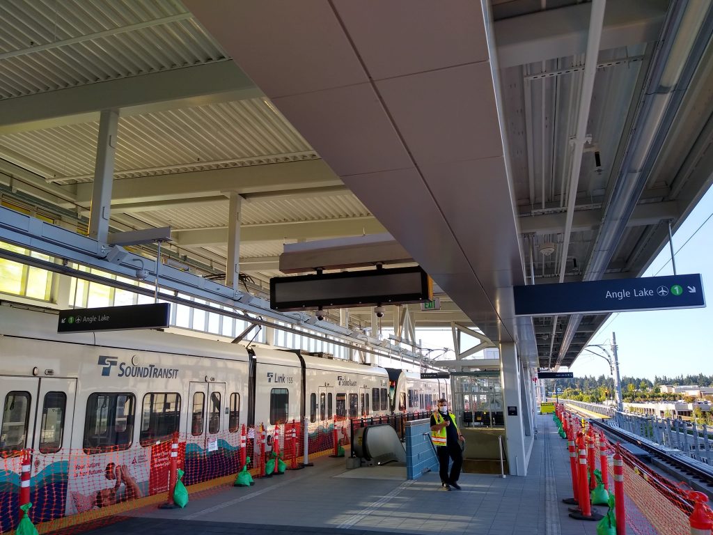 Station platform with a train
