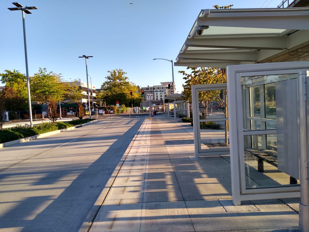 Bus shelter next to transit corridor