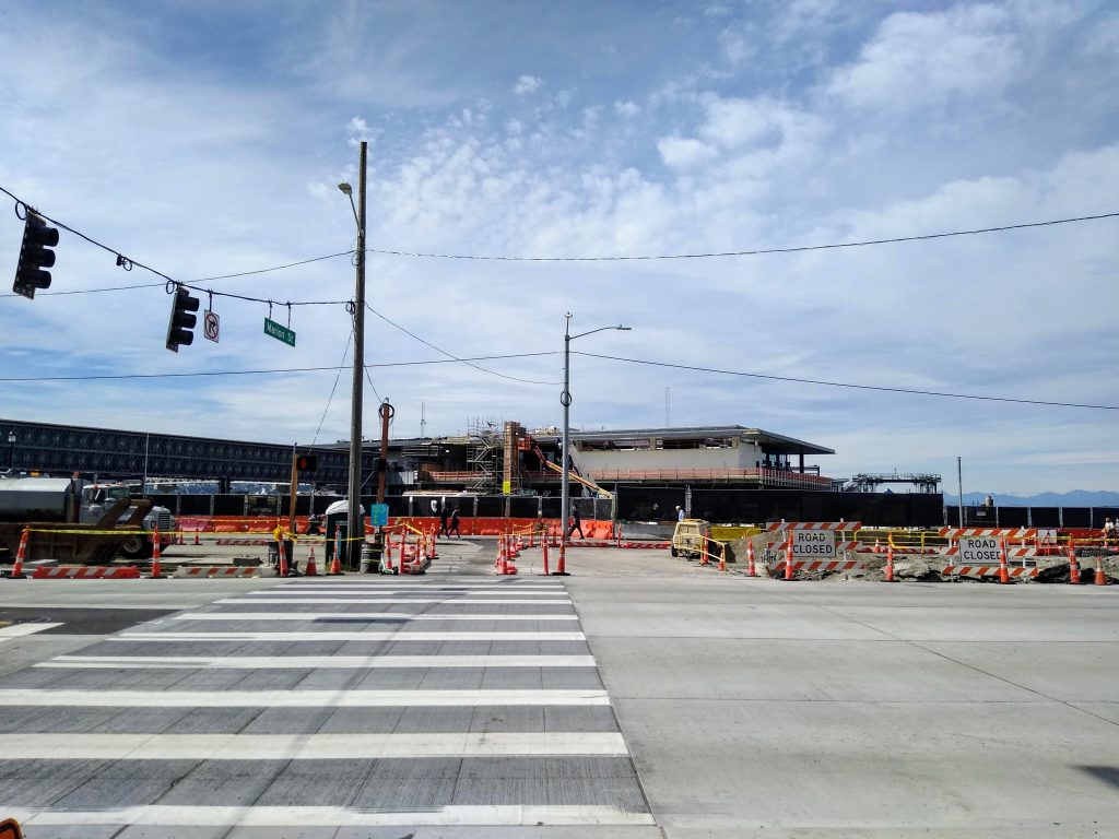 Photograph of ferry terminal under construction across huge street