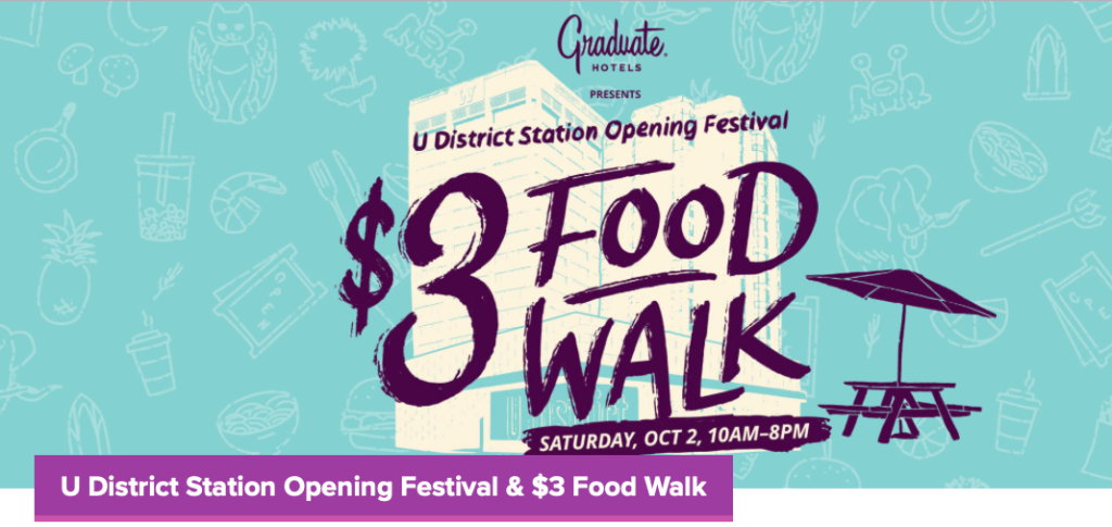 An ad for the $3 food walk on Saturday October 2nd, 10am-8pm, sponsored by Graduate Hotels.