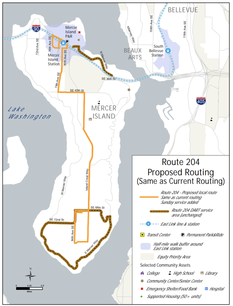 Route 204 serves Mercer Island