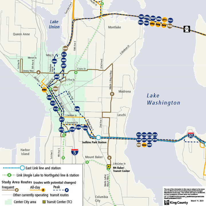 Phase 1 study area cropped to Seattle and the Lake Washington bridges.