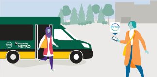 A postcard depicting a Pingo to Transit van and riders.