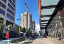 U District Is a Hive of Construction Activity as Light Rail Arrives Brooklyn Avenue looking north with UW Tower on the left and a new 24-story tower rising behind the Graduate Hotel.