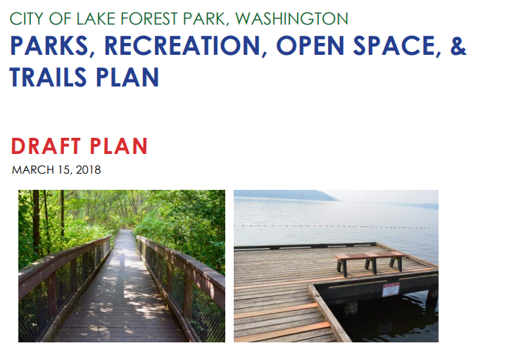 The cover of the Lake Forest Park Parks Recreation Open Space and Trail Plans. 