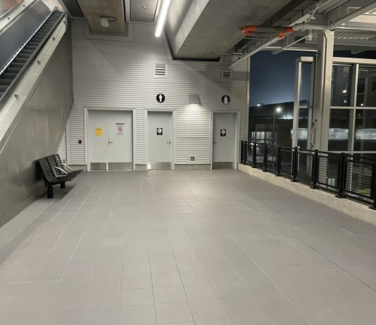 Toilet Deserts Remain Despite Sound Transit’s Renewed Restroom Policy A photo showing doors for restrooms at a light rail station.