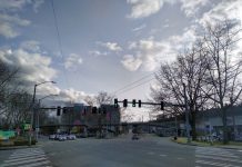 Durkan’s 2022 SDOT Budget Would Revive Downtown Streetcar, But Makes Few Waves A wide intersection where two streets meet at an angle, some legs without crosswalks.