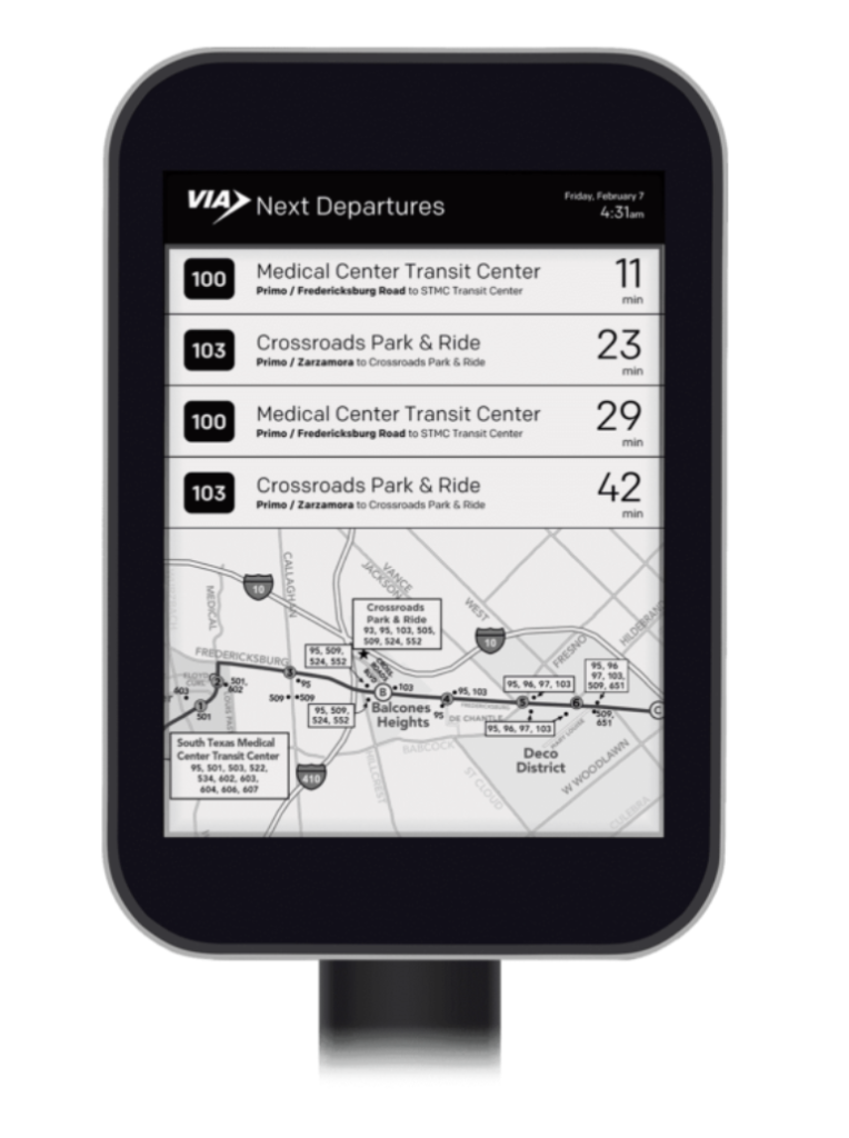 A photo of a smart phone display showing bus arrival times. 