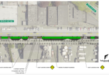 A Closer Look at New Plans for the Burke-Gilman Trail’s ‘Missing Link’ A map shows the new design for the Burke Gilman trail on Shilshole Avenue NW where the trail crosses business driveways. Green paint marks the crossings.