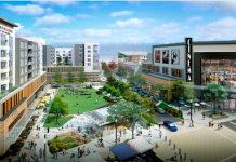 Lynnwood’s City Center: Transforming Strip Malls into a Dense Urban Neighborhood A rendering of residential and commercial buildings surrounding a town square.