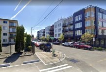 Seattle’s Crown Hill Action Plan Centers Walkability and Community A photo of a street with a crosswalk and curb bulbs near apartment buildings.