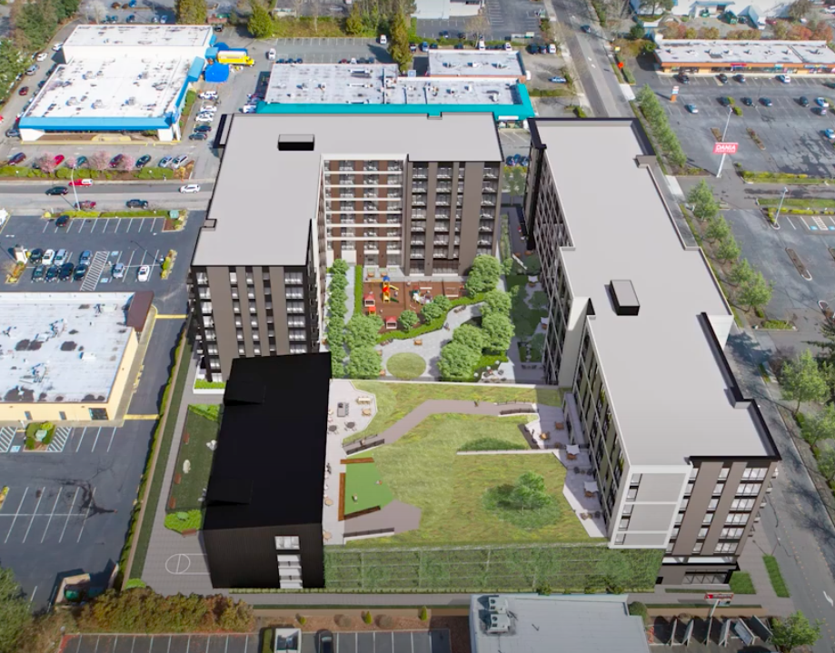 A rendering of the Ember development, which includes a green roof. 