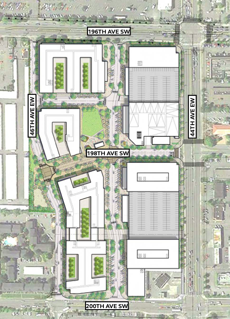 A draaiing showing the conceptual layout for Northline Village will include new grid streets connecting vehicle traffic through the development. 