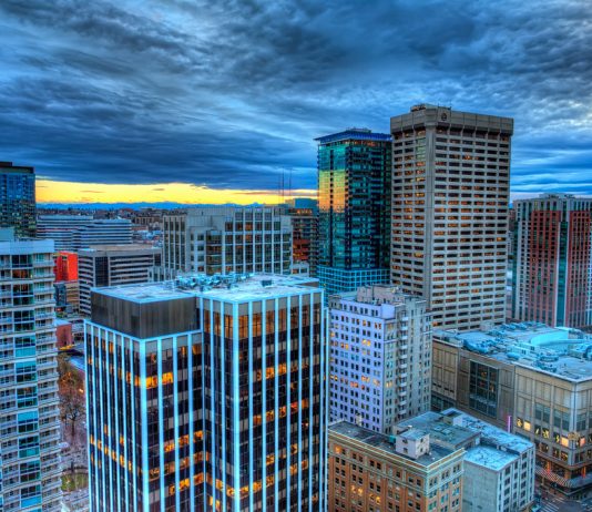 Bayview Tower Project Marks A Step Forward in Decarbonizing Buildings A view of towers in Belltown, Seattle WA.