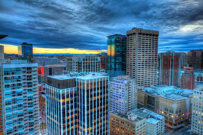 A view of towers in Belltown, Seattle WA.