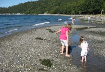 Outdoors For All Act Could Fund Better Park Access in South King County A photo of two young children on a beach with more children visible in the distance.