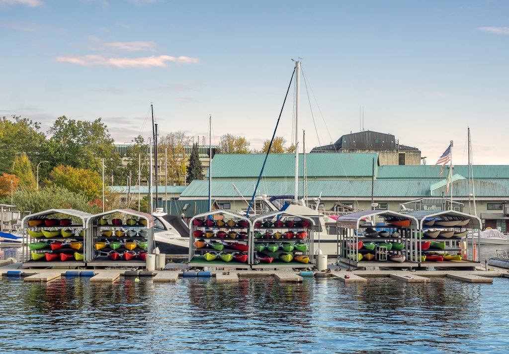 A photo of a kayak marina.
