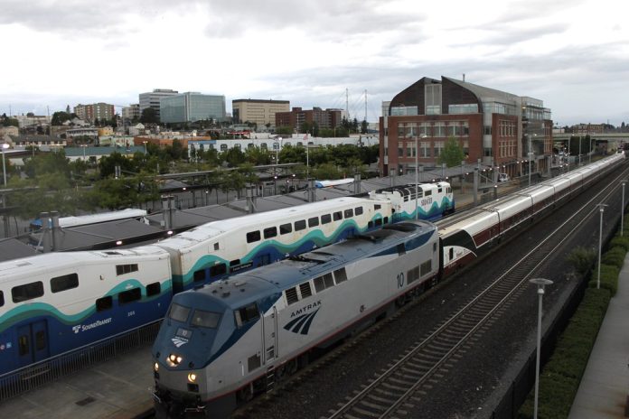 Trains at a station