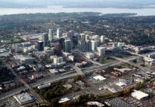 Going It Alone with Affordable Housing Funds Not Yet Fruitful for Bellevue An aerial photo of Downtown Bellevue