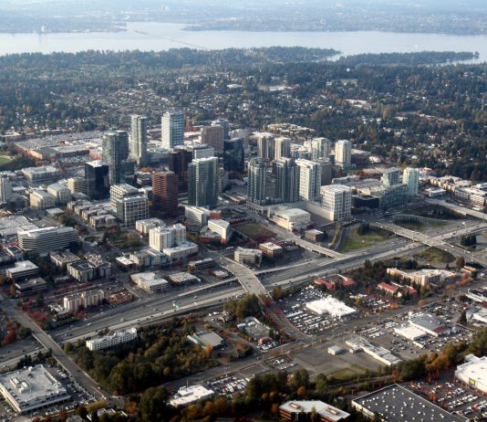 Going It Alone with Affordable Housing Funds Not Yet Fruitful for Bellevue An aerial photo of Downtown Bellevue