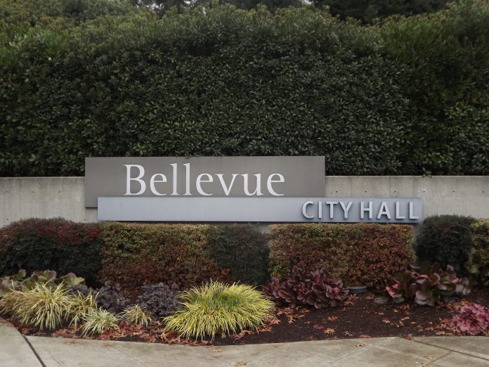A photo of the Bellevue Council building sign
