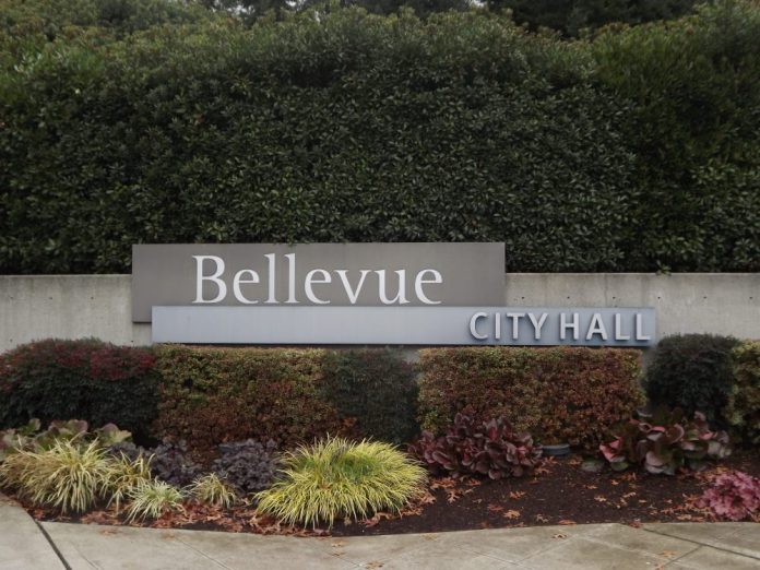 A photo of the Bellevue Council building sign