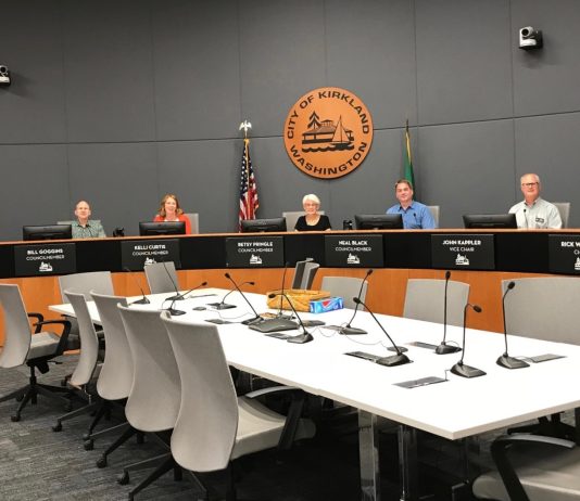 Bill to Sunset Community Councils Holds Big Stakes for Kirkland and Bellevue A photo of people sitting in a city council chamber.