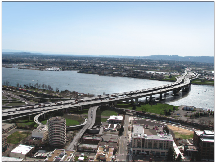 A rendering of an elevated interstate bridge