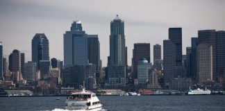 A photo of a water taxi in Elliot Bay near Downtown Seattle