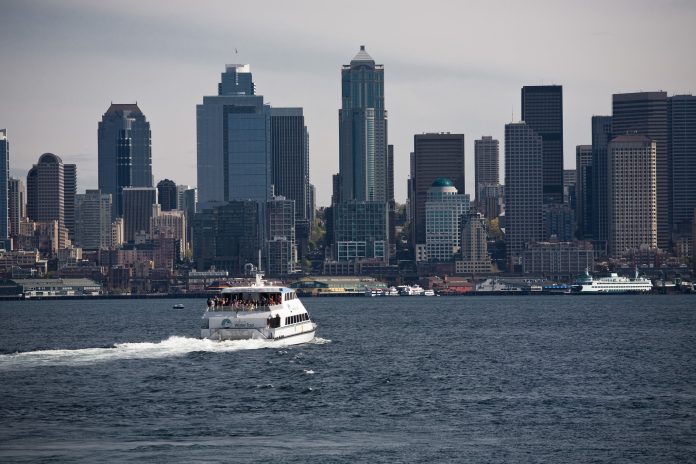sdot water taxi A photo of a water taxi in Elliot Bay near Downtown Seattle