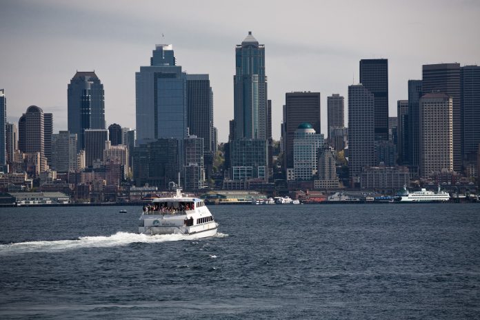 A photo of a water taxi in Elliot Bay near Downtown Seattle