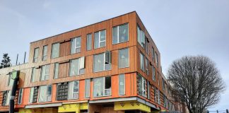 A four-story building under construction.