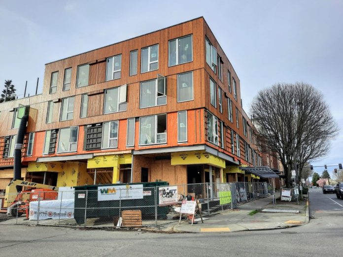 A four-story building under construction.