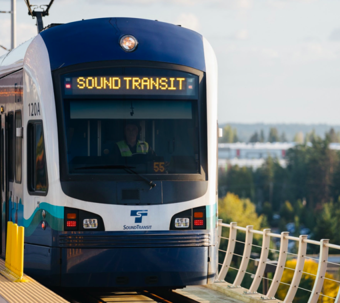 A photo of a light rail train car